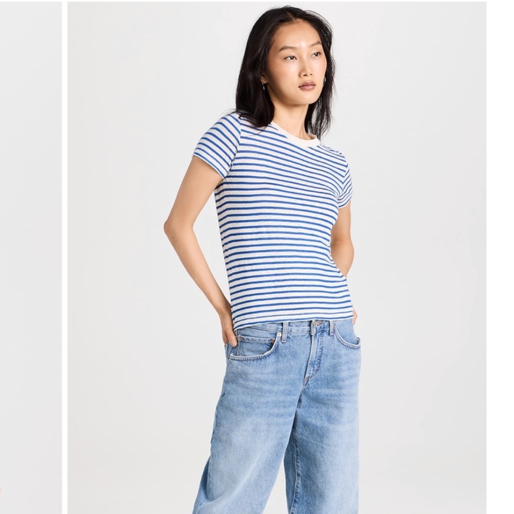 Alex Mill Blue and White Prospect Tee in Stripe, Linen Blend, Size Large - Picture 8 of 8